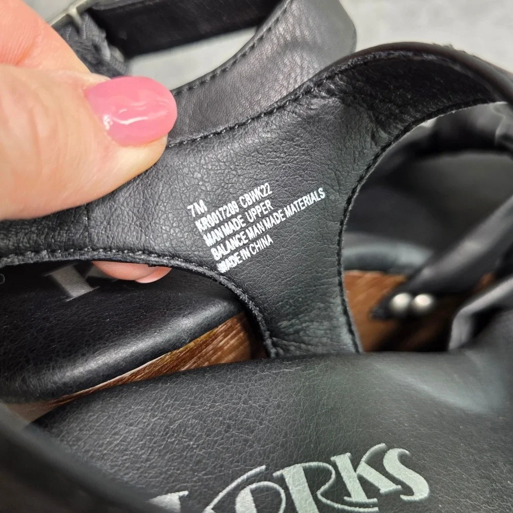 Korks Platform Wedge Sandals Black Studded Knotted‎ Ankle Strap Womens 7M Exc